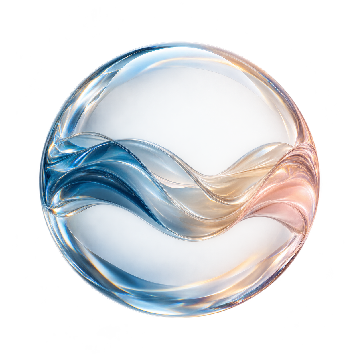 A glass sphere holding a fluid wave, representing one person developing across time.